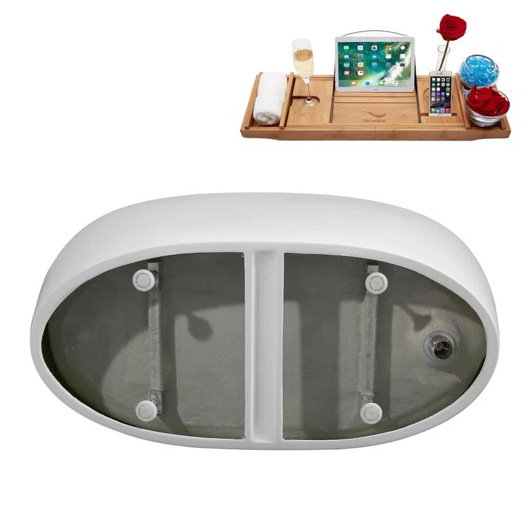 51" Streamline Soaking Freestanding Tub and Tray With Internal Drain