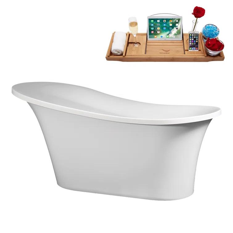 60" Streamline Soaking Freestanding Tub and Tray With Internal Drain