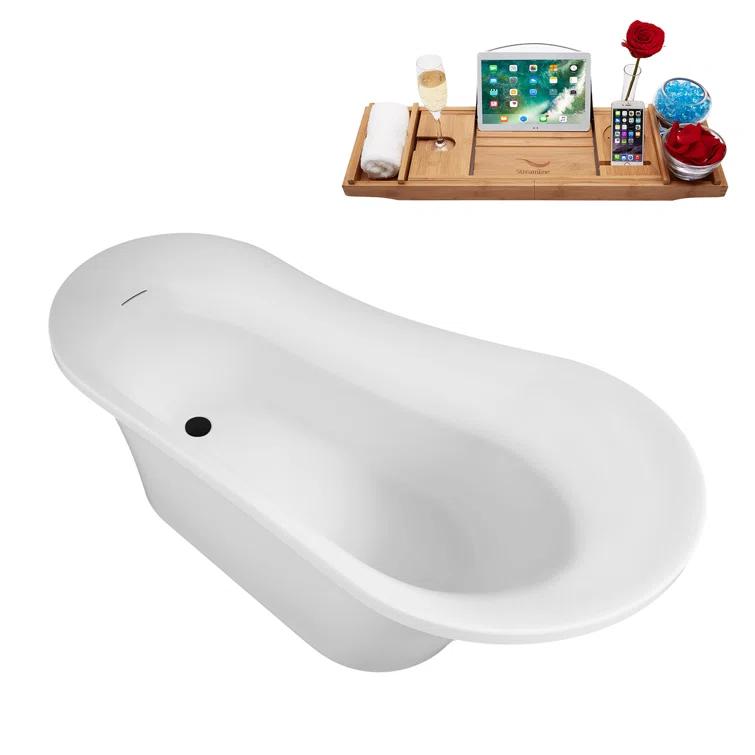 60" Streamline Soaking Freestanding Tub and Tray With Internal Drain