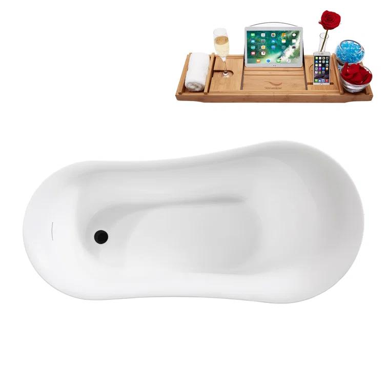60" Streamline Soaking Freestanding Tub and Tray With Internal Drain