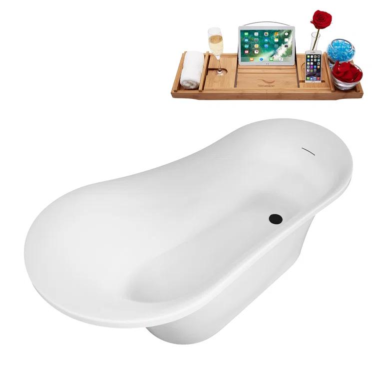 60" Streamline Soaking Freestanding Tub and Tray With Internal Drain