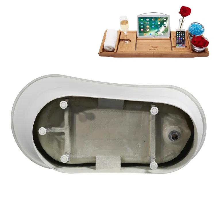 60" Streamline Soaking Freestanding Tub and Tray With Internal Drain