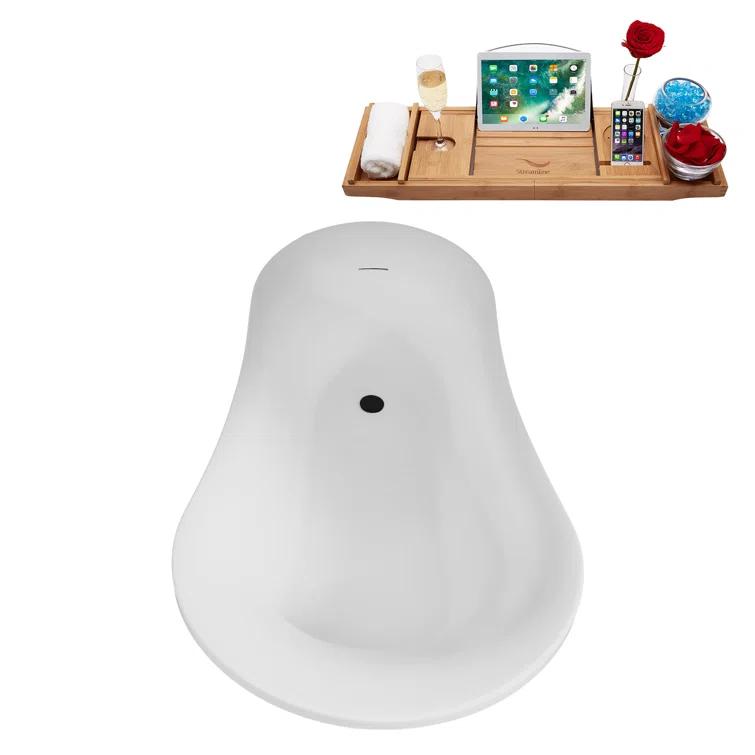 60" Streamline Soaking Freestanding Tub and Tray With Internal Drain