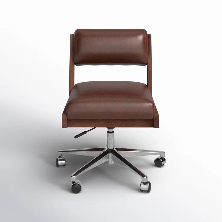 Sonoma Coco Armless Leather Desk Chair with Wooden Frame