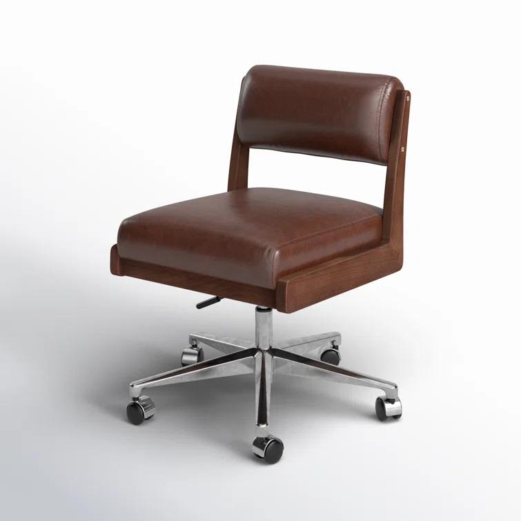 Sonoma Coco Armless Leather Desk Chair with Wooden Frame