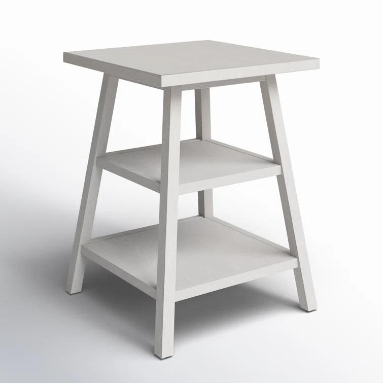 Cool White Transitional Square Wood End Table 18"