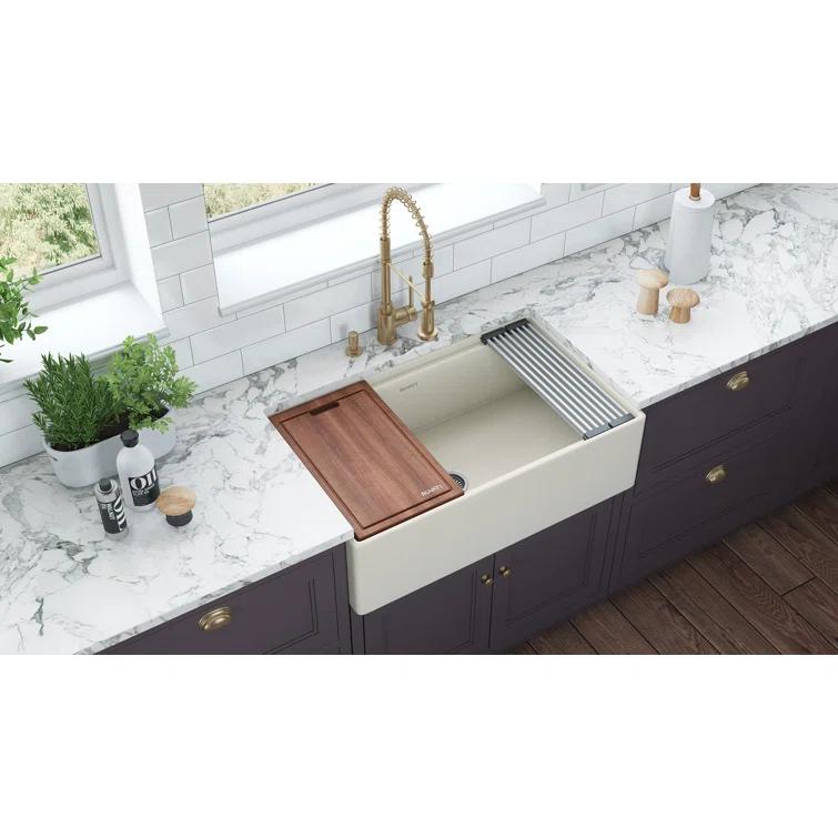 Ruvati 33 inch Fireclay Workstation Farmhouse Kitchen Sink Apron Front Single Bowl