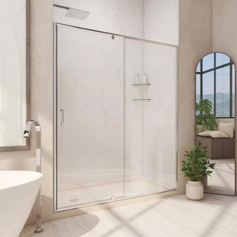 Flex 60" W x 30" D x 74.75" H Semi-Frameless Rectangle Pivot Shower Enclosure with Base Included