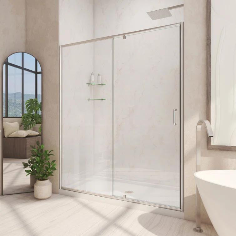 Flex 60" W x 30" D x 74.75" H Semi-Frameless Rectangle Pivot Shower Enclosure with Base Included