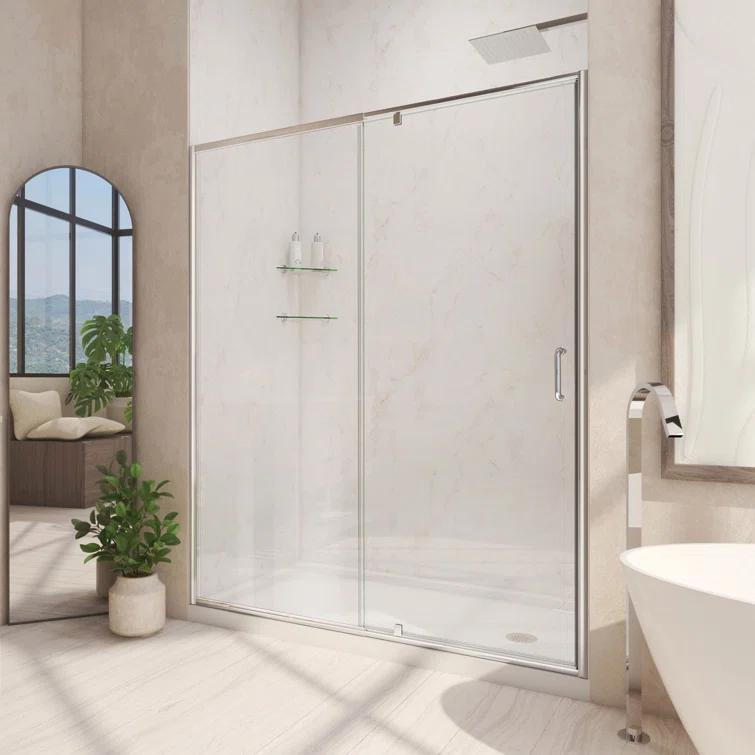 Flex 60" W x 30" D x 74.75" H Semi-Frameless Rectangle Pivot Shower Enclosure with Base Included