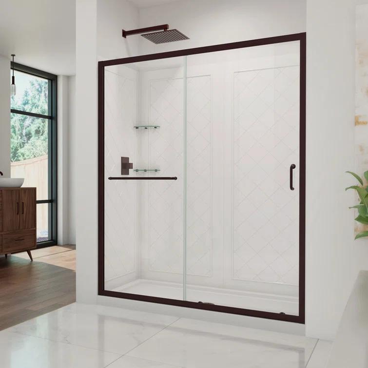 Infinity-Z 60" W x 30" D x 76.75" H Semi-Frameless Rectangle Shower Enclosure with Towel Bar and Base Included