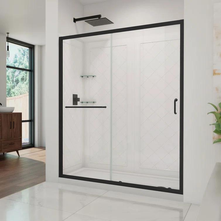 Infinity-Z 60" W x 30" D x 76.75" H Semi-Frameless Rectangle Shower Enclosure with Towel Bar and Base Included