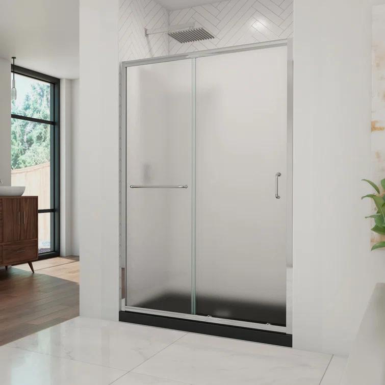 Infinity-Z 48" W x 74.75" H Semi-frameless Rectangle Sliding Shower Kit with Towel Bar and Base Included