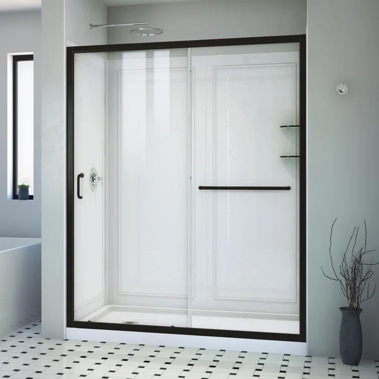 Infinity-Z 60" W x 36" D x 76.75" H Semi-Frameless Rectangle Shower Enclosure with Towel Bar