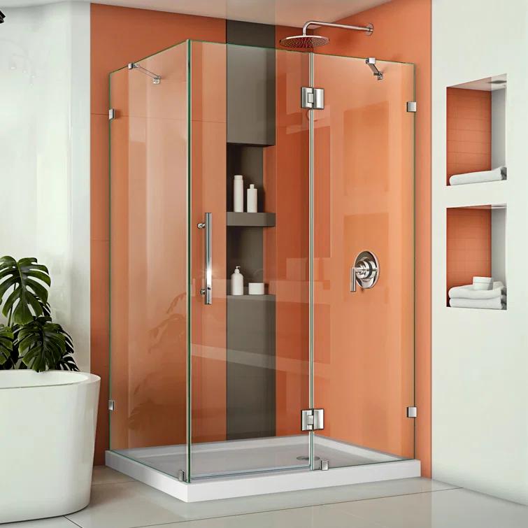 Quatra Lux 46.38" x 72" Hinged Frameless Shower Door with Clear Max Technology