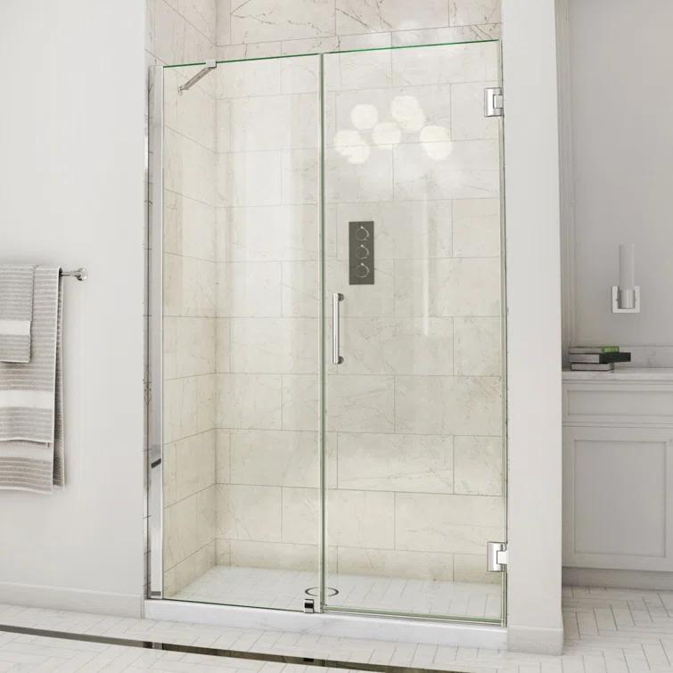 DreamLine Unidoor 57" W x 72" H Hinged Frameless Shower Door and Fixed Panel with ClearMax Glass Treatment SHDR-20577210-01