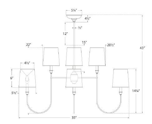 Hand-Rubbed Antique Brass 8-Light Chandelier with Shades