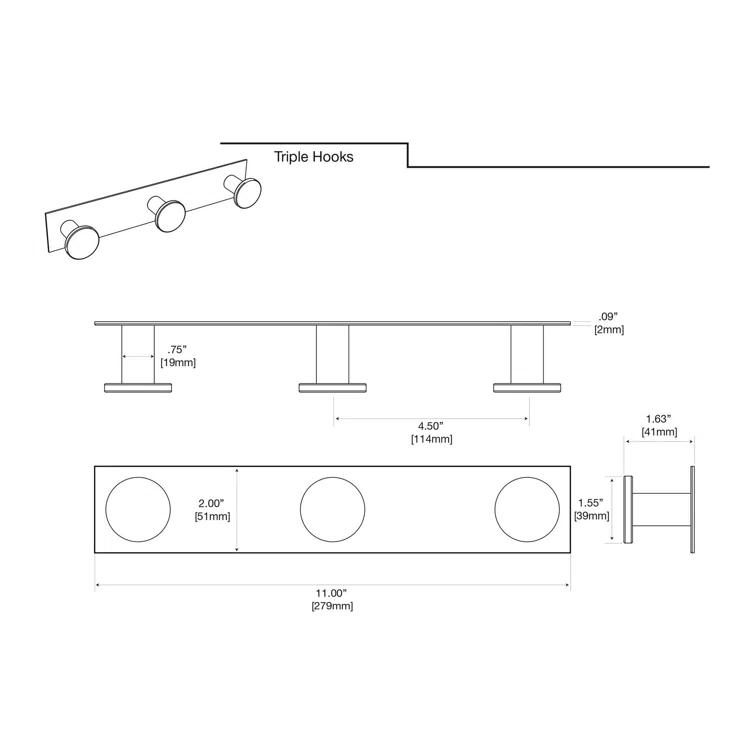 Glam Wall Mount Hook Rack for Bathroom, Kitchen, Bedroom | Towel, Robe, Coat, Hat Rack with 3 Hooks