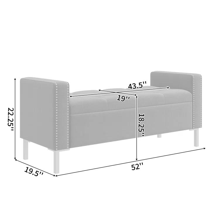 Square Arm Tufted Top Storage Ottoman with Pewter Nailhead Trim in Plush Velvet