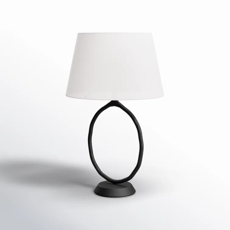 Aged Iron Adjustable Table Lamp with White Linen Shade