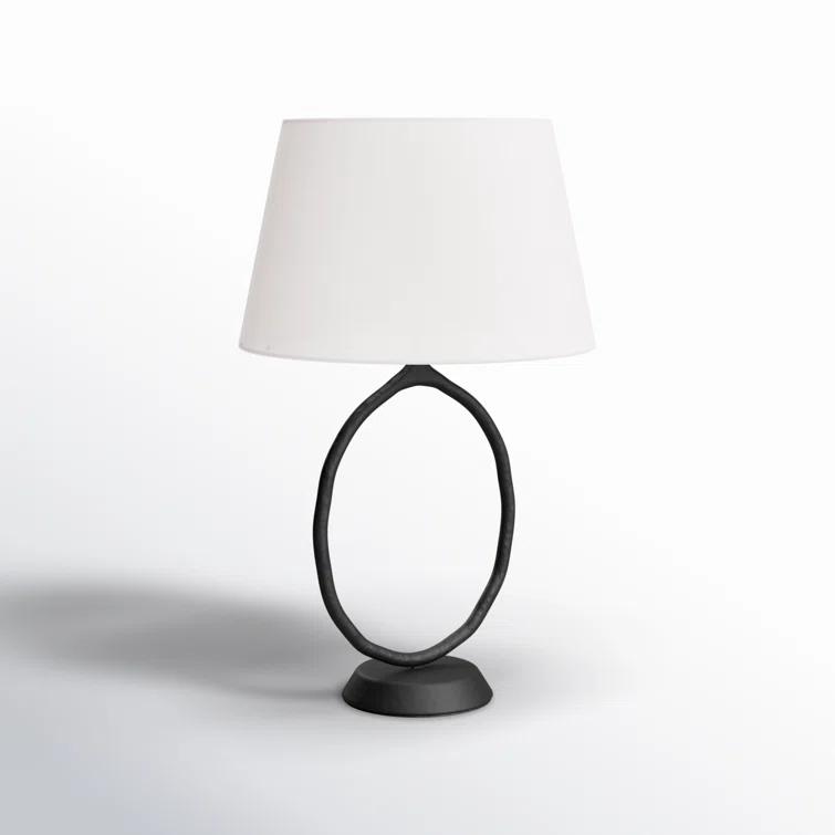 Aged Iron Adjustable Table Lamp with White Linen Shade