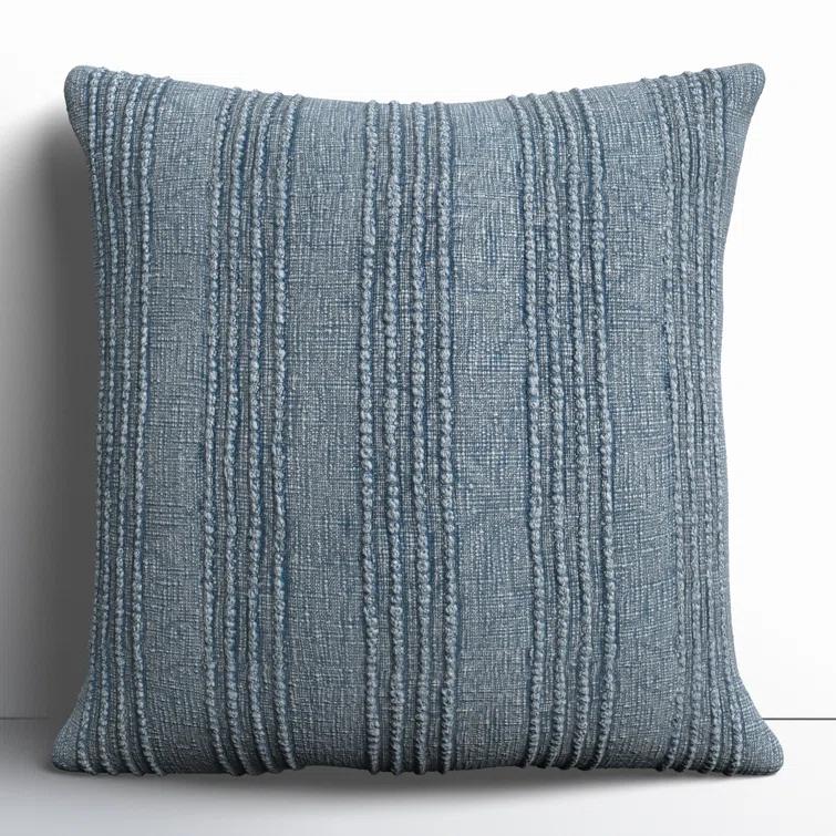 Dusty Blue Cotton Striped Square Throw Pillow