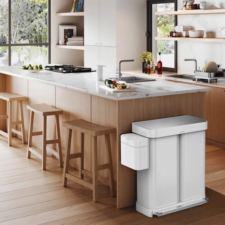 Simplehuman 58L / 15.3 Gallon Hands-Free Dual Compartment Recycling Kitchen Step Trash Can with Lid