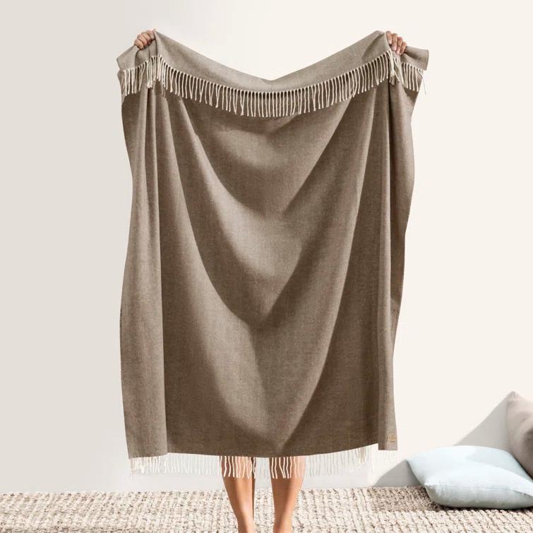 Purple Italian Herringbone Wool Throw Blanket