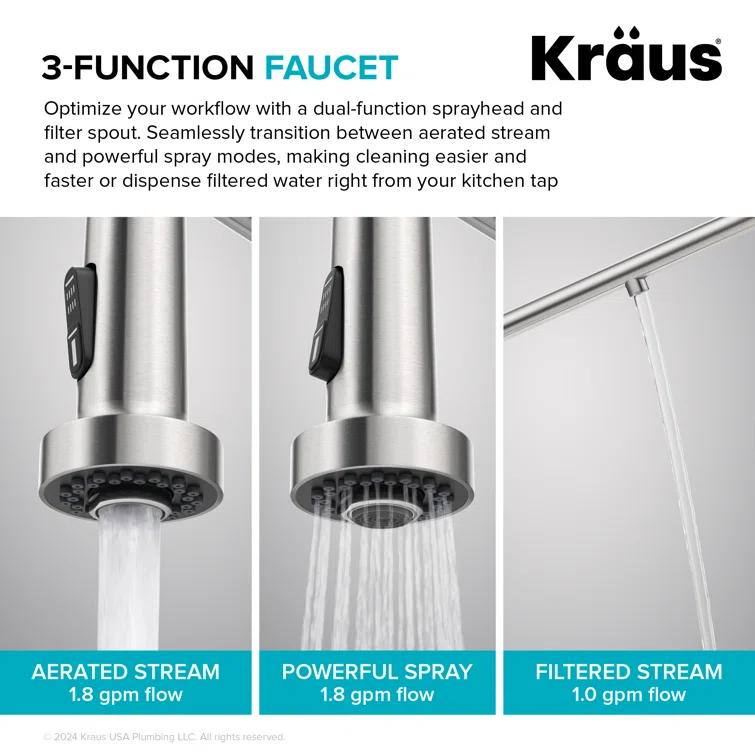 KRAUS Bolden 2-in-1 Commercial Style Pull-Down Single Handle Water Filter Kitchen Faucet for Reverse Osmosis or Water Filtration System