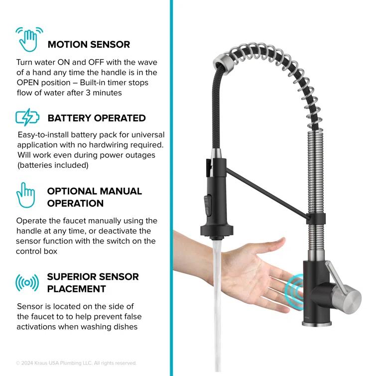 Kraus Bolden Touchless Sensor Commercial Style 2-Function Single Handle Pull-Down Kitchen Faucet