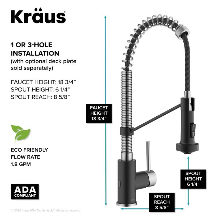 Kraus Bolden Touchless Sensor Commercial Style 2-Function Single Handle Pull-Down Kitchen Faucet