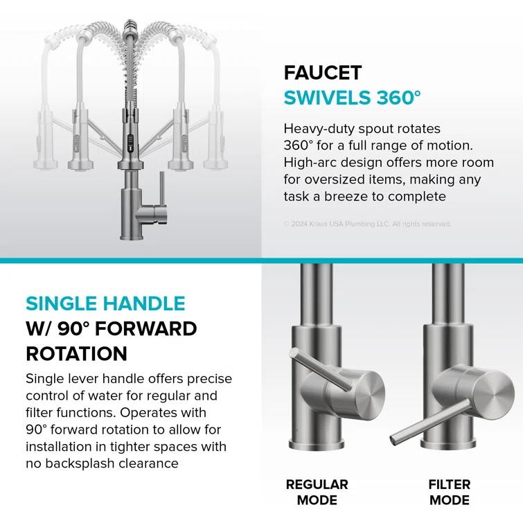 KRAUS Bolden 2-in-1 Commercial Style Pull-Down Single Handle Water Filter Kitchen Faucet for Reverse Osmosis or Water Filtration System