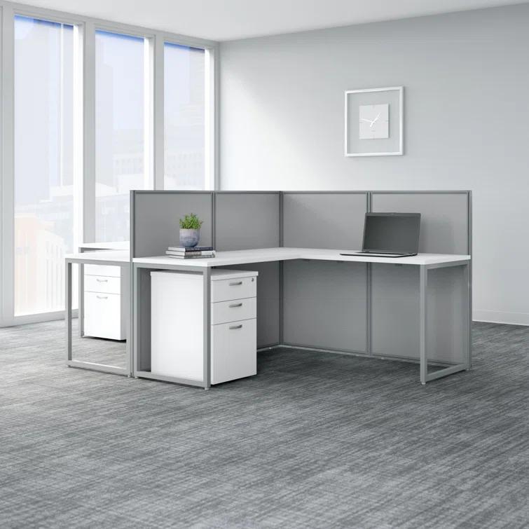Bush Business Furniture Easy Office L-Shaped 2 Person Benching Workstation with Cable Management