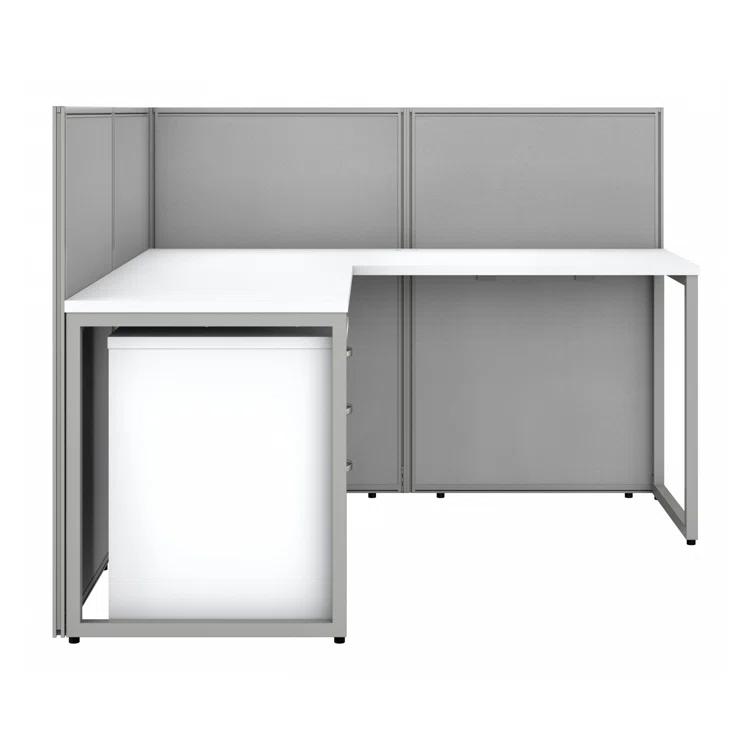 Bush Business Furniture Easy Office L-Shaped 2 Person Benching Workstation with Cable Management