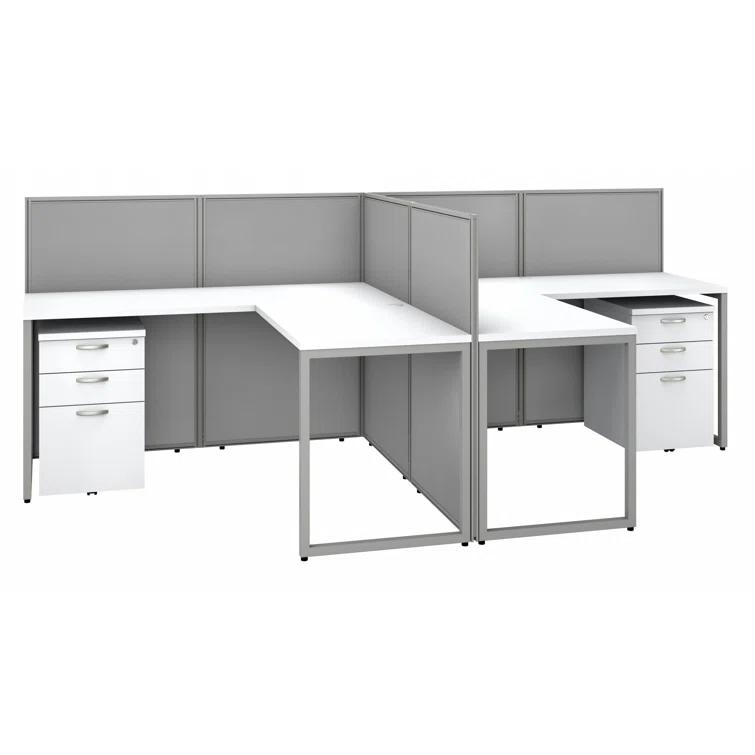 Bush Business Furniture Easy Office L-Shaped 2 Person Benching Workstation with Cable Management