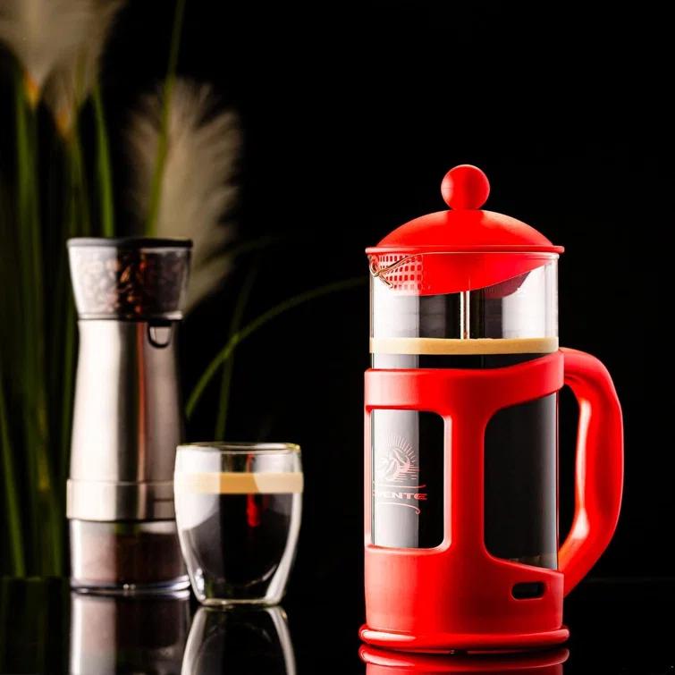 Ovente FPT34R OVENTE French Press Coffee Maker, Heat Resistant Borosilicate Glass with 4 Filter Stainless-Steel System, BPA-Free Portable Pitcher Perfect for Hot & Cold Brew