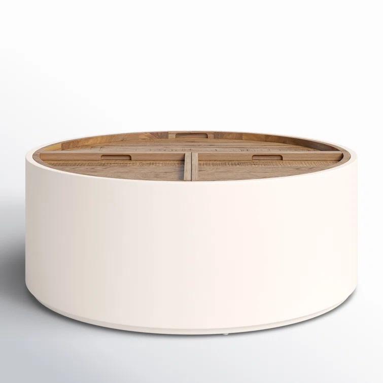 Dean White and Oak 42" Round Storage Coffee Table