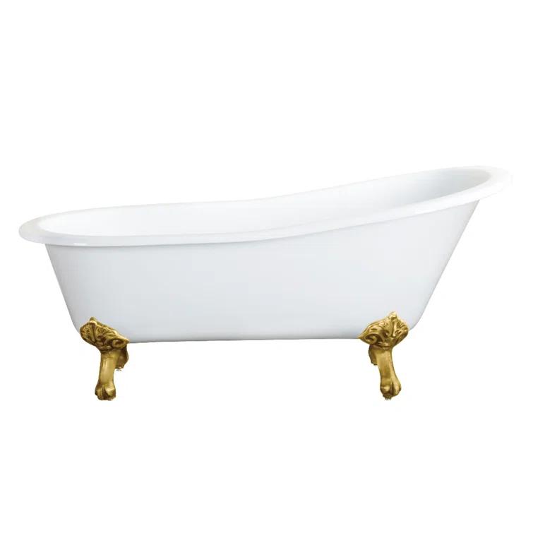 Kingston Brass Aqua Eden 61-Inch Cast Iron Oval Single Slipper Clawfoot Tub (No Faucet Drillings)