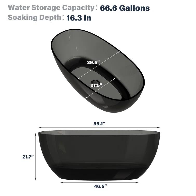 Marfa 59'' x 30'' Runway Semi Transparent Resin Freestanding Soaking Bathtub