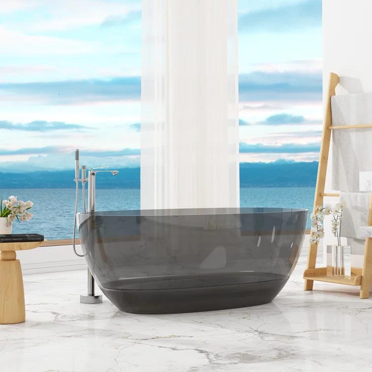 Marfa 59'' x 30'' Runway Semi Transparent Resin Freestanding Soaking Bathtub