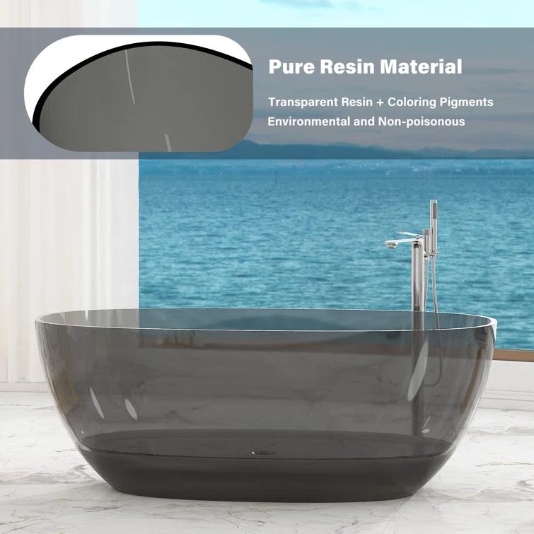 Marfa 59'' x 30'' Runway Semi Transparent Resin Freestanding Soaking Bathtub