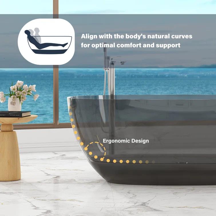 Marfa 59'' x 30'' Runway Semi Transparent Resin Freestanding Soaking Bathtub