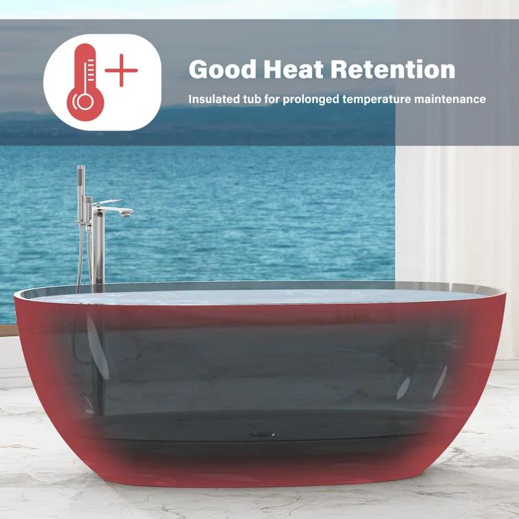 Marfa 59'' x 30'' Runway Semi Transparent Resin Freestanding Soaking Bathtub