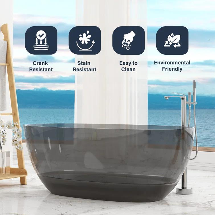 Marfa 59'' x 30'' Runway Semi Transparent Resin Freestanding Soaking Bathtub
