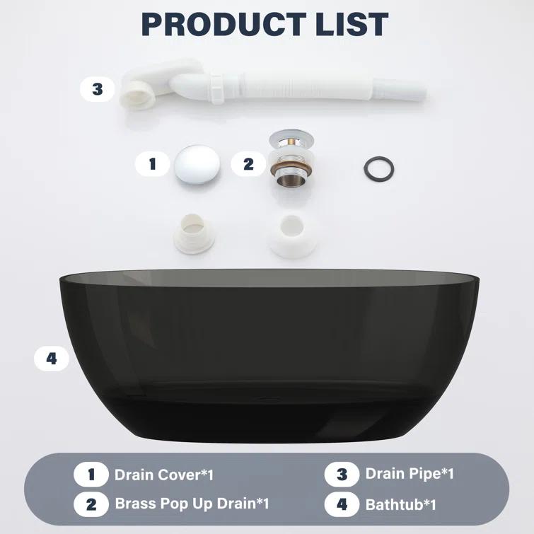 Marfa 59'' x 30'' Runway Semi Transparent Resin Freestanding Soaking Bathtub