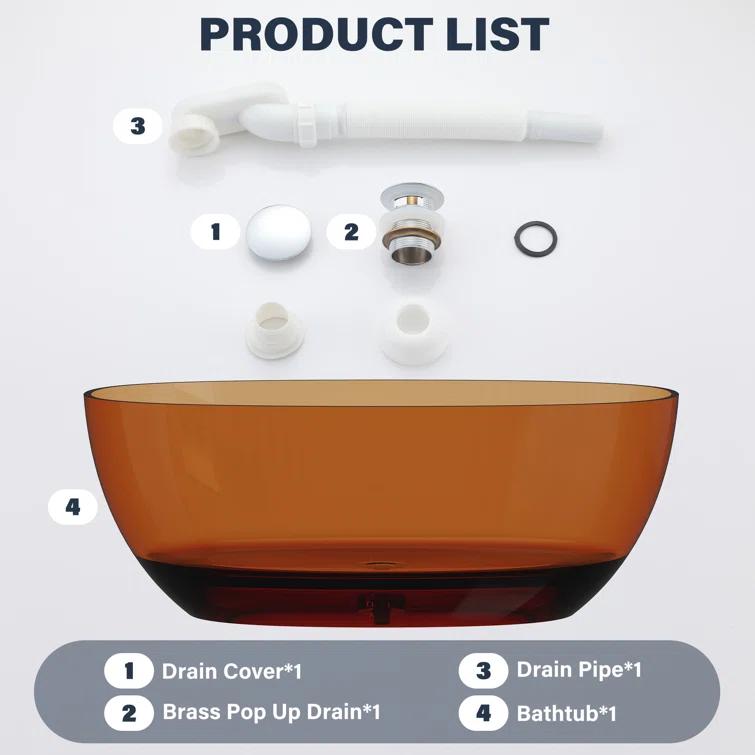 Marfa 59'' x 30'' Runway Semi Transparent Resin Freestanding Soaking Bathtub