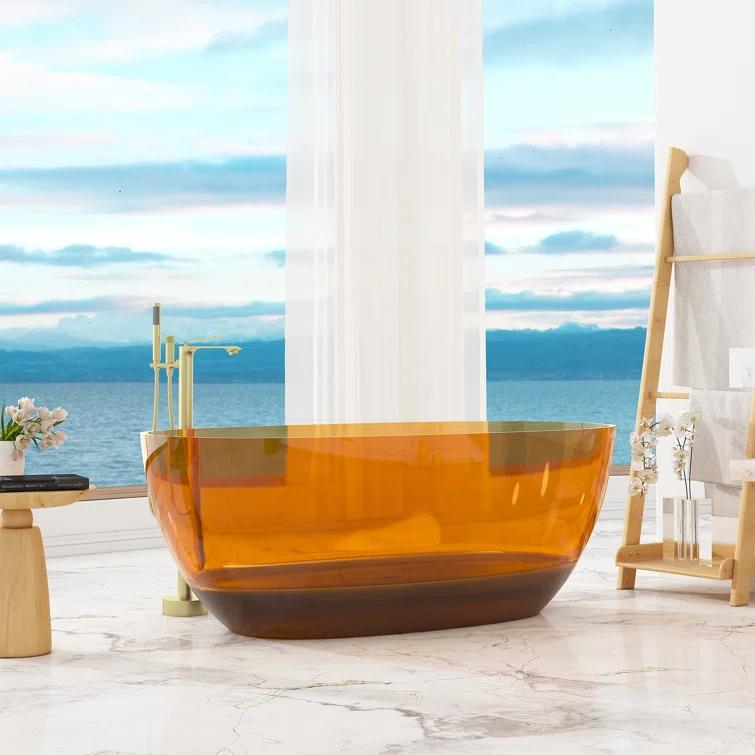 Marfa 59'' x 30'' Runway Semi Transparent Resin Freestanding Soaking Bathtub