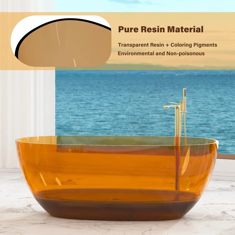 Marfa 59'' x 30'' Runway Semi Transparent Resin Freestanding Soaking Bathtub