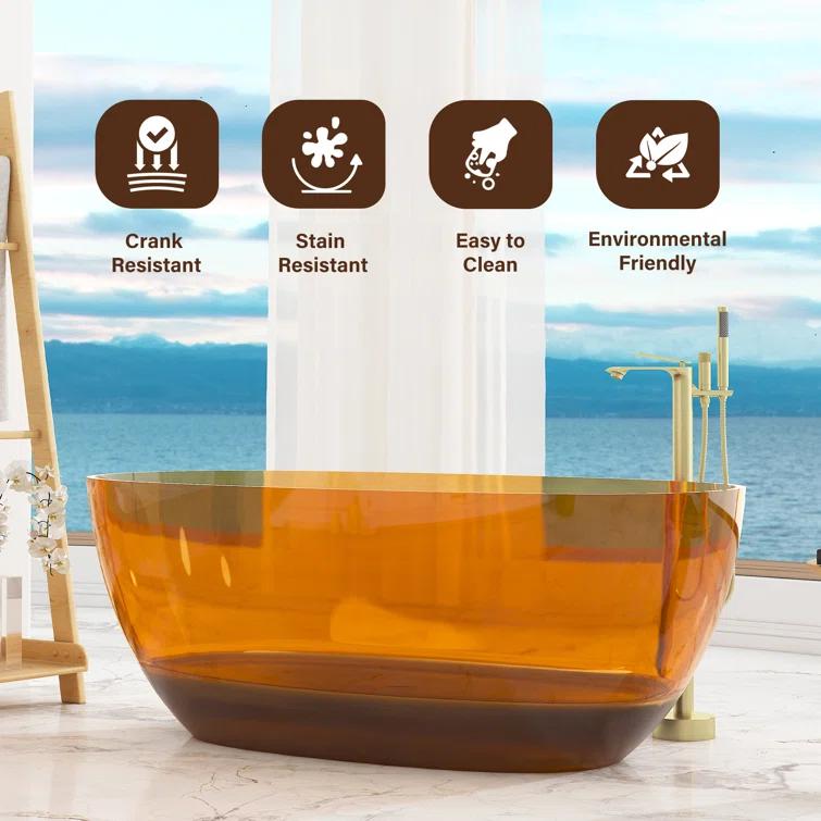 Marfa 59'' x 30'' Runway Semi Transparent Resin Freestanding Soaking Bathtub