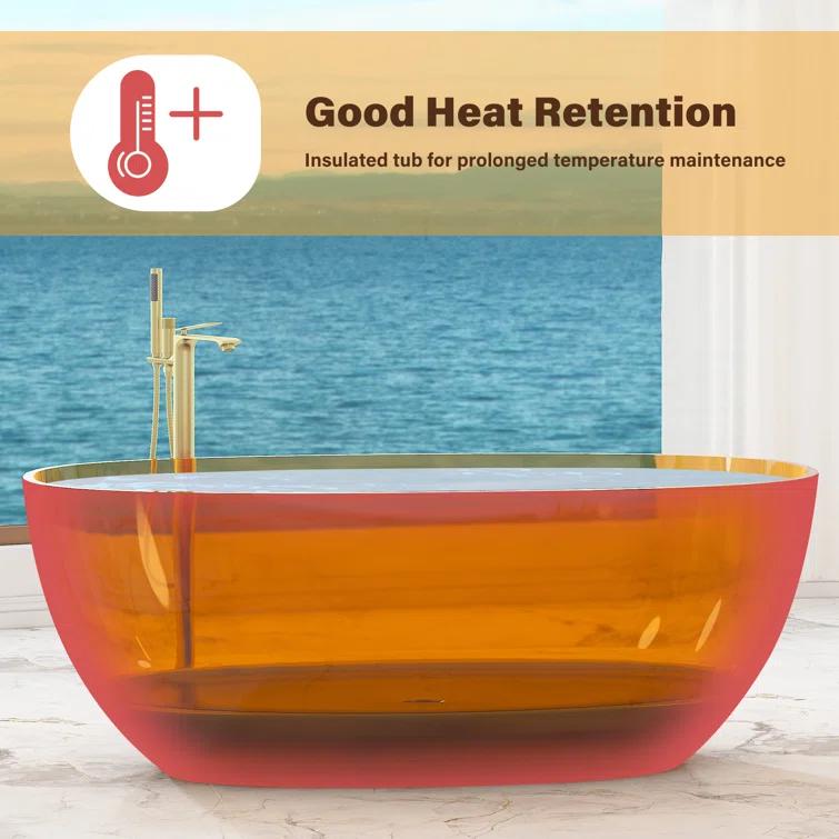 Marfa 59'' x 30'' Runway Semi Transparent Resin Freestanding Soaking Bathtub